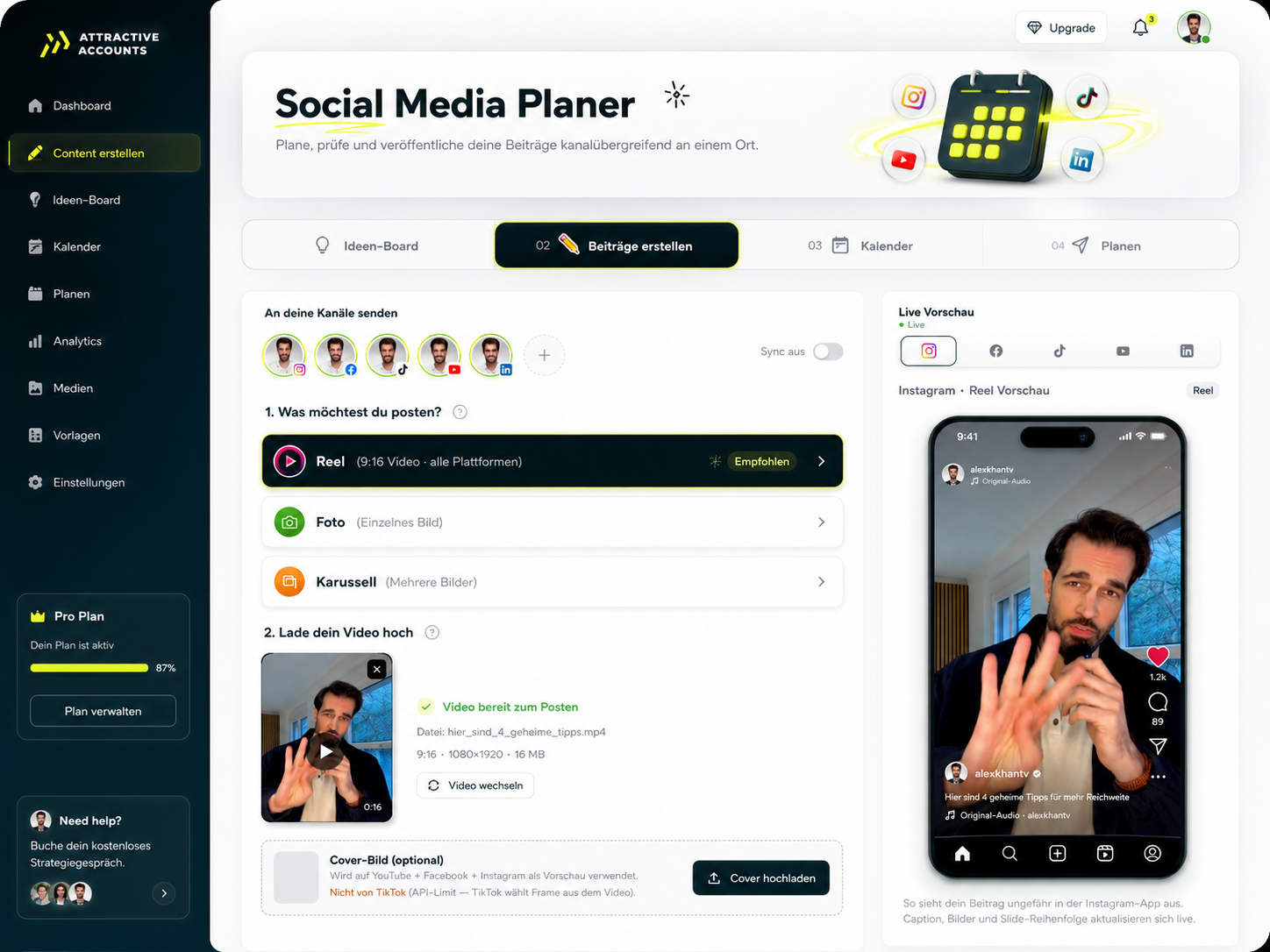 Social Media Planer von Attractive Accounts mit Live-Vorschau